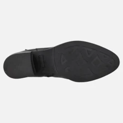 Botines de tacón en piel negra con hebilla