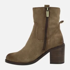 Botines de tacón en serraje taupe Carmela