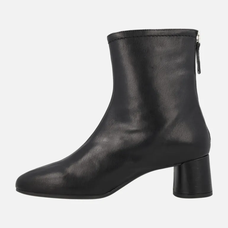 Botines de tacón medio en piel negra Doha