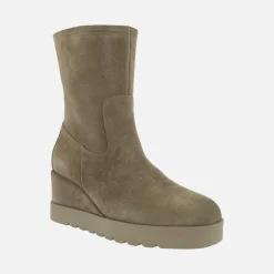 Botines en piel serraje para mujer con cuña y plataforma