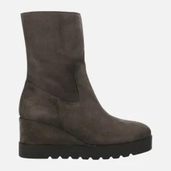 Botines en piel serraje para mujer con cuña y plataforma