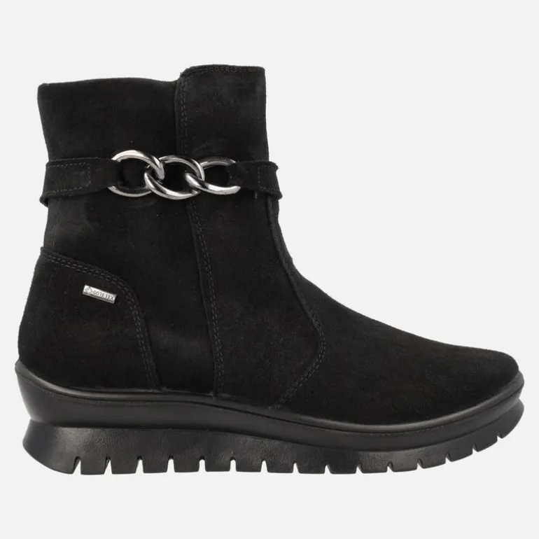 Botines en serraje negro con adorno de cadena y membrana GORE-TEX