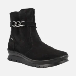 Botines en serraje negro con adorno de cadena y membrana GORE-TEX