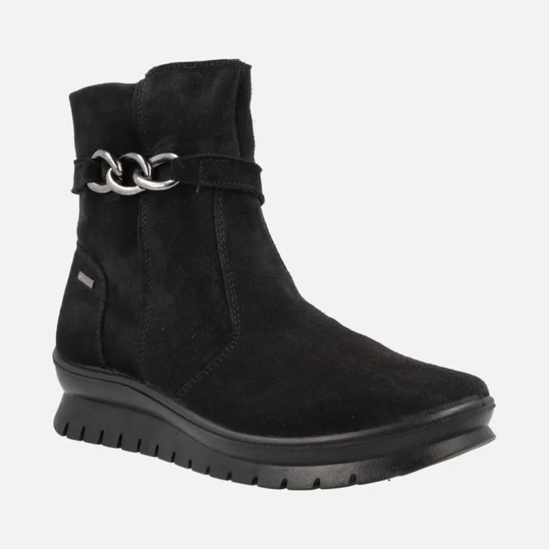 Botines en serraje negro con adorno de cadena y membrana GORE-TEX