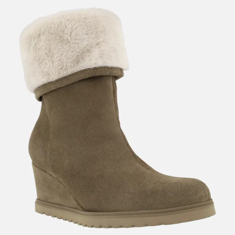 Botines en serraje taupe con vuelta de pelo beige