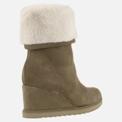 Botines en serraje taupe con vuelta de pelo beige
