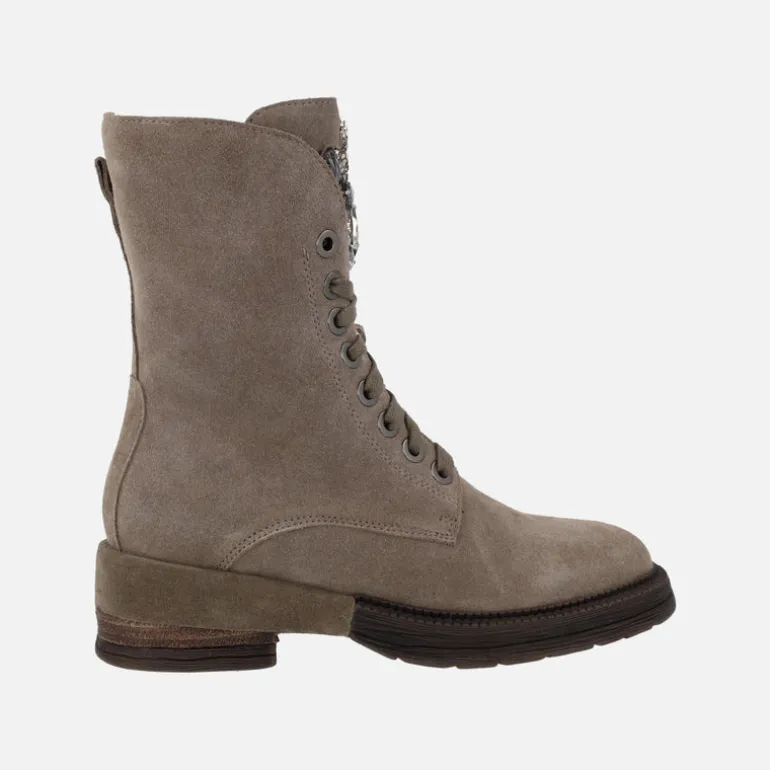 Botines joya con cordones Alma en pena en serraje taupe