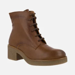 Botines marrones de piel con cordones y cremallera Barminton