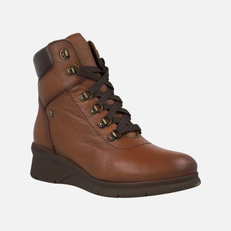 Botines marrones de piel con cordones y cremallera lateral