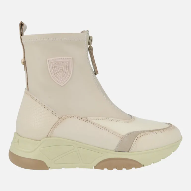 Botines multimaterial para mujer con cremallera central