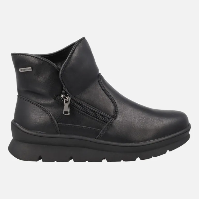 Botines negros de piel con cremallera exterior y sistema Waterproof