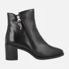 Botines negros de piel con cremallera exterior y tacón medio