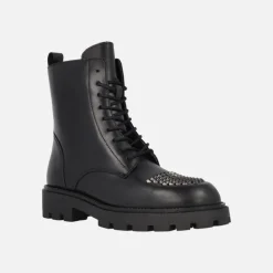 Botines negros de piel con cordones y tachas en la puntera Agnes