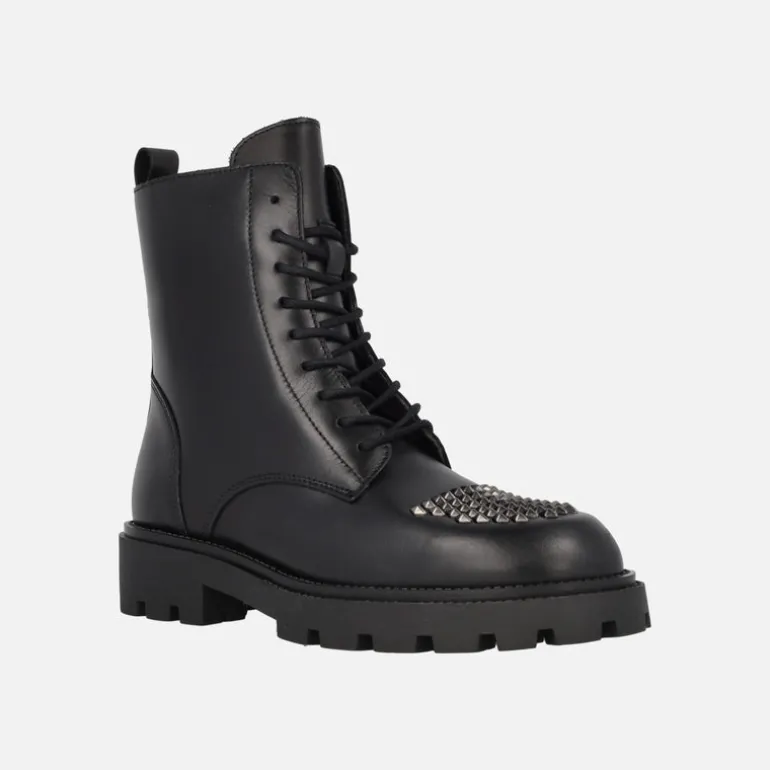 Botines negros de piel con cordones y tachas en la puntera Agnes