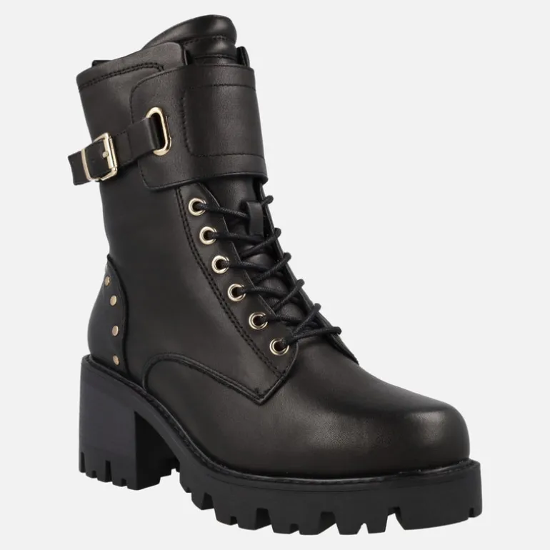 Botines negros de piel con cordones y piso track
