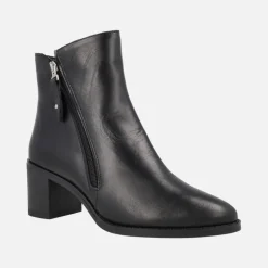 Botines negros de piel con cremallera exterior y tacón medio