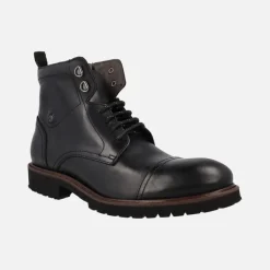 Botines negros de piel con cordones y cremallera para hombre
