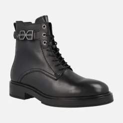 Botines negros de piel con cordones y cremallera Malawi
