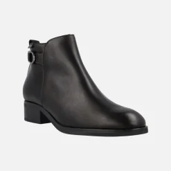 Botines negros de piel con tacón bajo y adorno Jordana