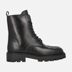 Botines negros de piel con cordones y tachas en la puntera Agnes
