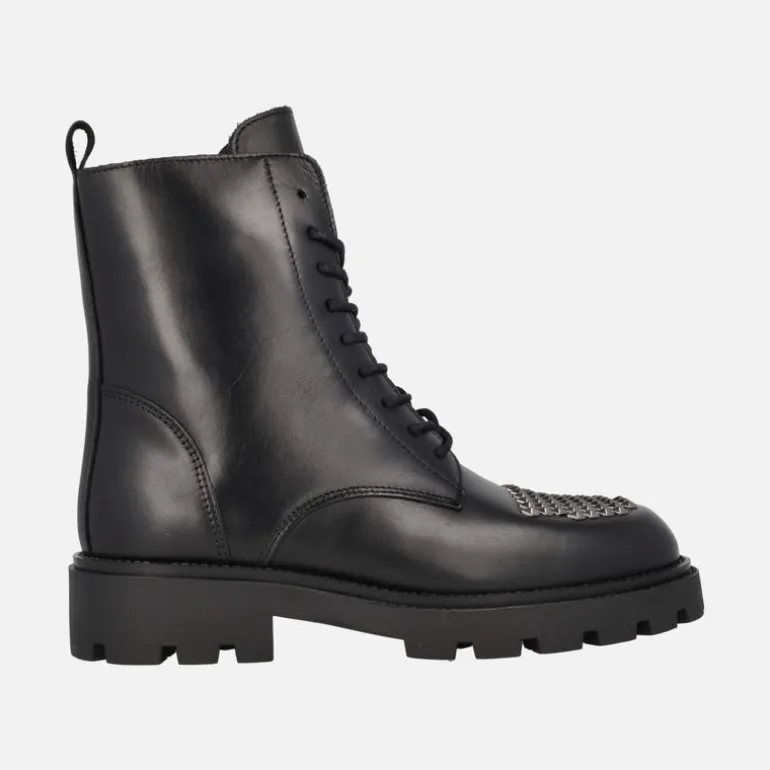 Botines negros de piel con cordones y tachas en la puntera Agnes
