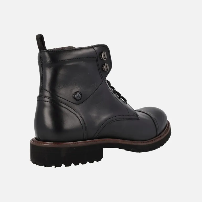 Botines negros de piel con cordones y cremallera para hombre