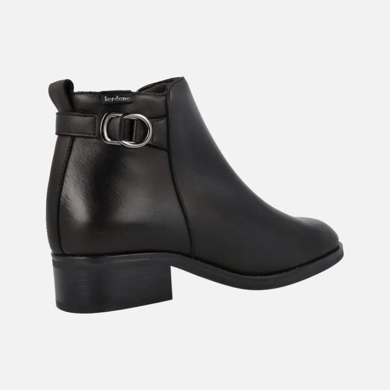 Botines negros de piel con tacón bajo y adorno Jordana