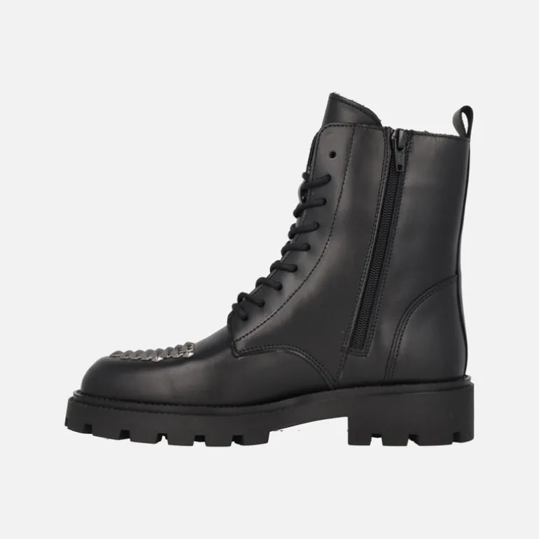 Botines negros de piel con cordones y tachas en la puntera Agnes