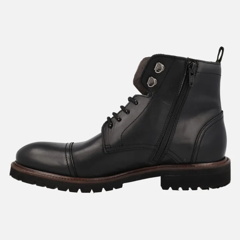 Botines negros de piel con cordones y cremallera para hombre