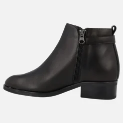 Botines negros de piel con tacón bajo y adorno Jordana