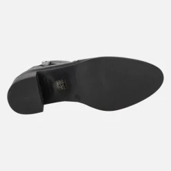 Botines negros de piel con cremallera exterior y tacón medio