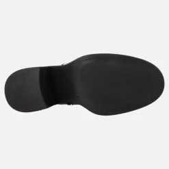 Botines negros de piel Evolet con adorno metálico y tacones de 7 cms