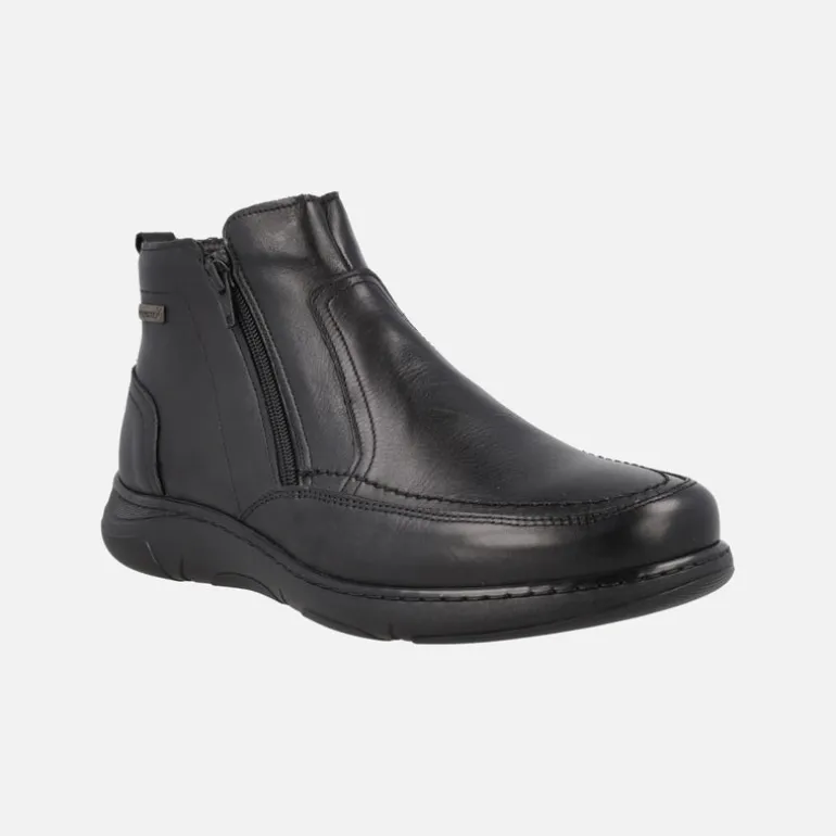 Botines negros de piel para hombre con doble cremallera y membrana Windtex