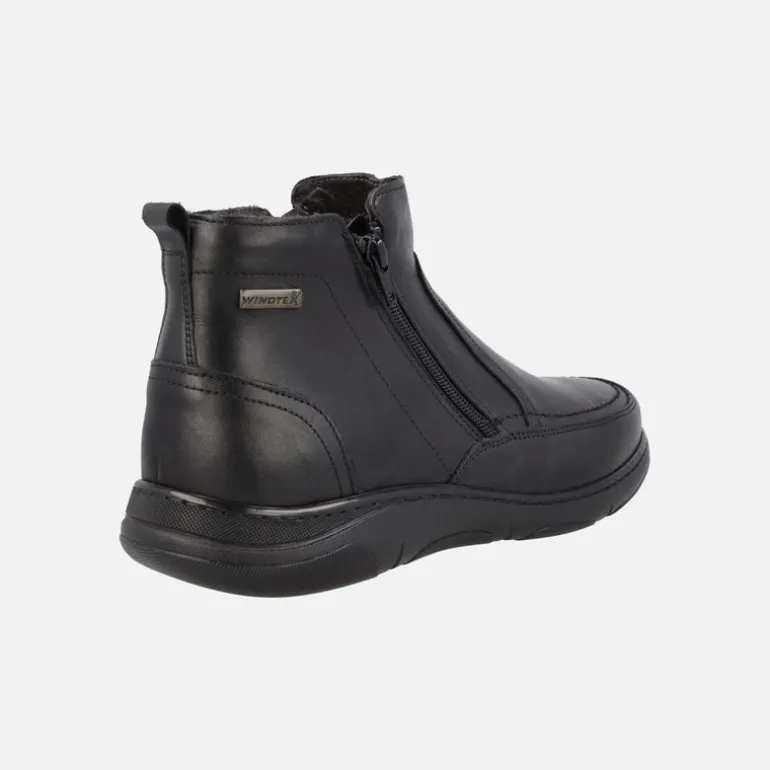 Botines negros de piel para hombre con doble cremallera y membrana Windtex