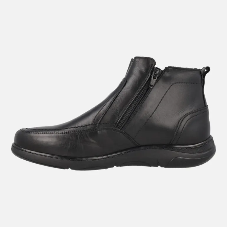 Botines negros de piel para hombre con doble cremallera y membrana Windtex