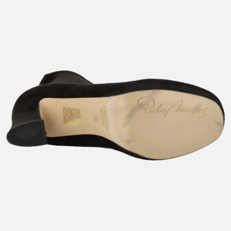 Botines negros de tejido elástico textura ante con tacón alto y plataforma