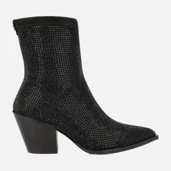 Botines negros en tejido elástico con cobertura de strass