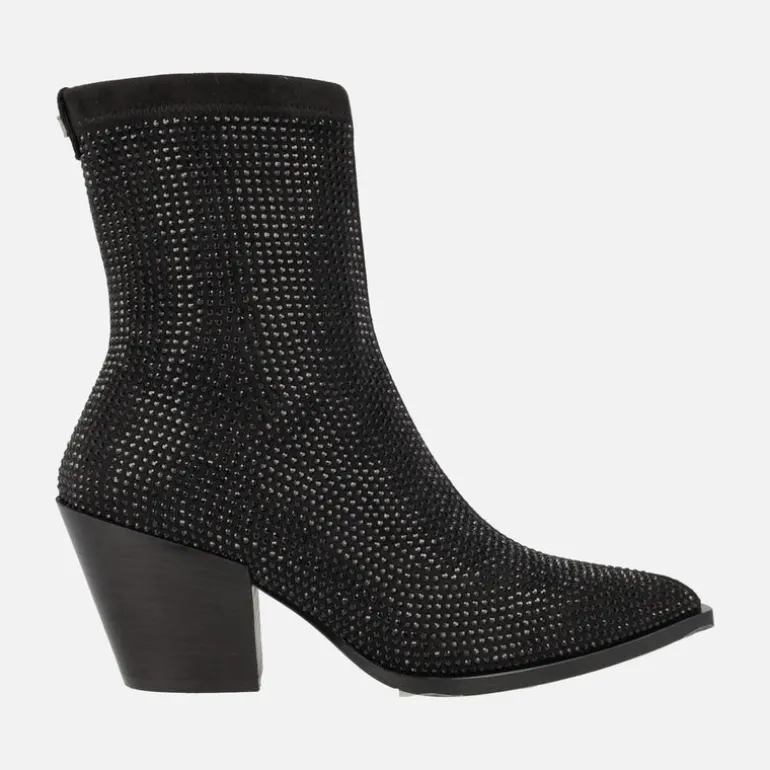 Botines negros en tejido elástico con cobertura de strass