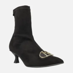 Botines negros en tejido elástico efecto ante con adorno metálico