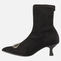 Botines negros en tejido elástico efecto ante con adorno metálico