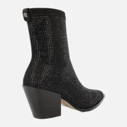 Botines negros en tejido elástico con cobertura de strass