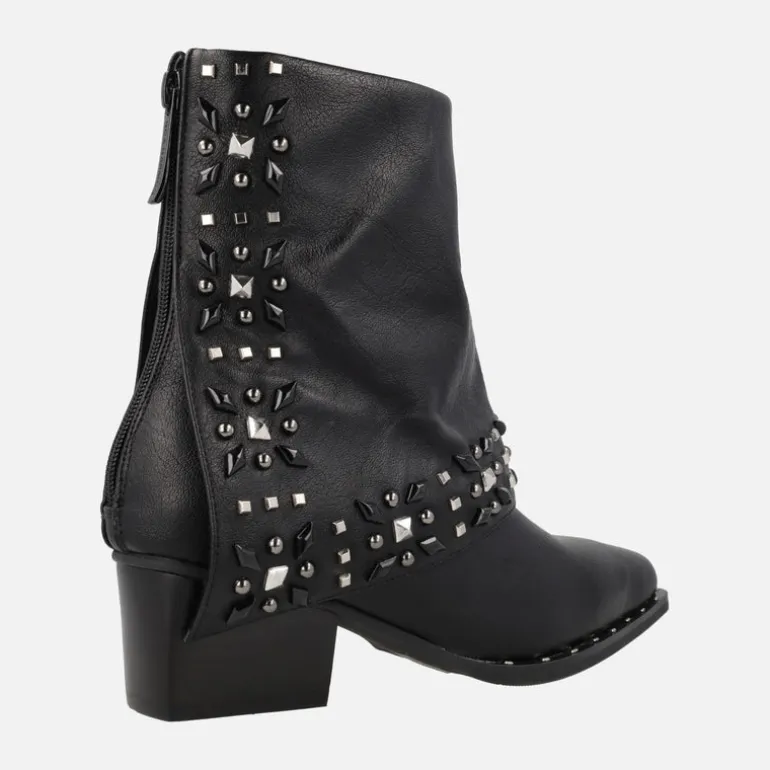 Botines negros estilo cowboy Lil Emilia con faldón y remaches