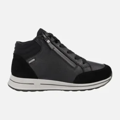 Botines negros Gore-tex de piel con cordones y cremallera para mujer