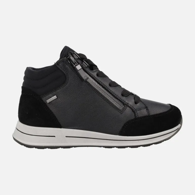 Botines negros Gore-tex de piel con cordones y cremallera para mujer