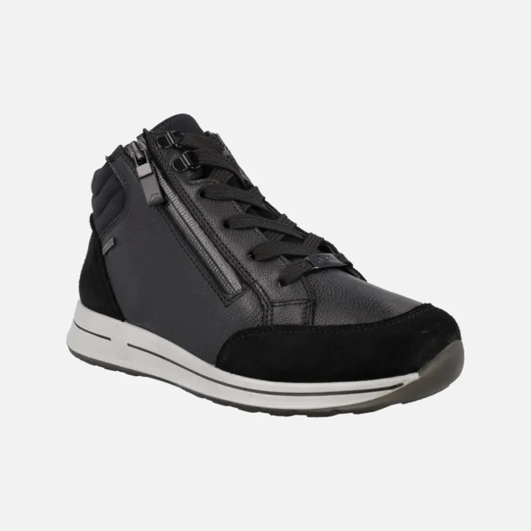 Botines negros Gore-tex de piel con cordones y cremallera para mujer