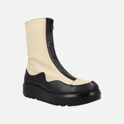 Botines Wonders en combinado negro y crema con cremallera frontal