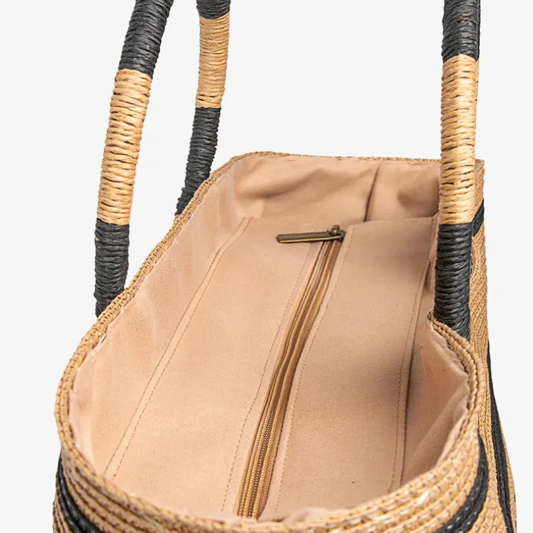 Capazos de rafia Romina en combinado camel y negro