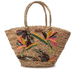Cestos de rafia Carmela con detalles florales multicolor