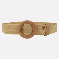 Cinturones Popa en rafia beige con hebilla circular