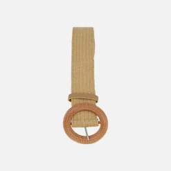Cinturones Popa en rafia beige con hebilla circular